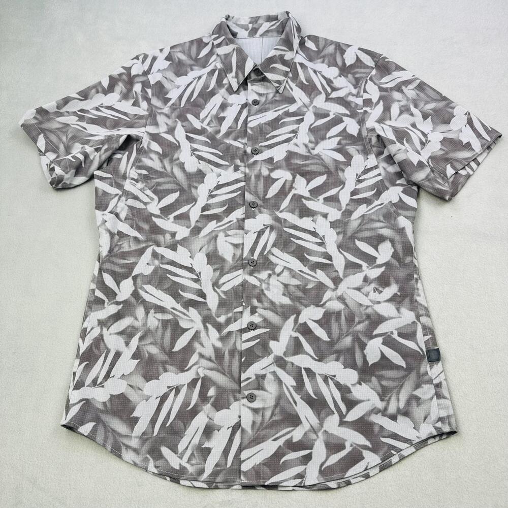 Lululemon Shirt Mens Large Gray White Short Sleeve Airing Easy Floral Casual